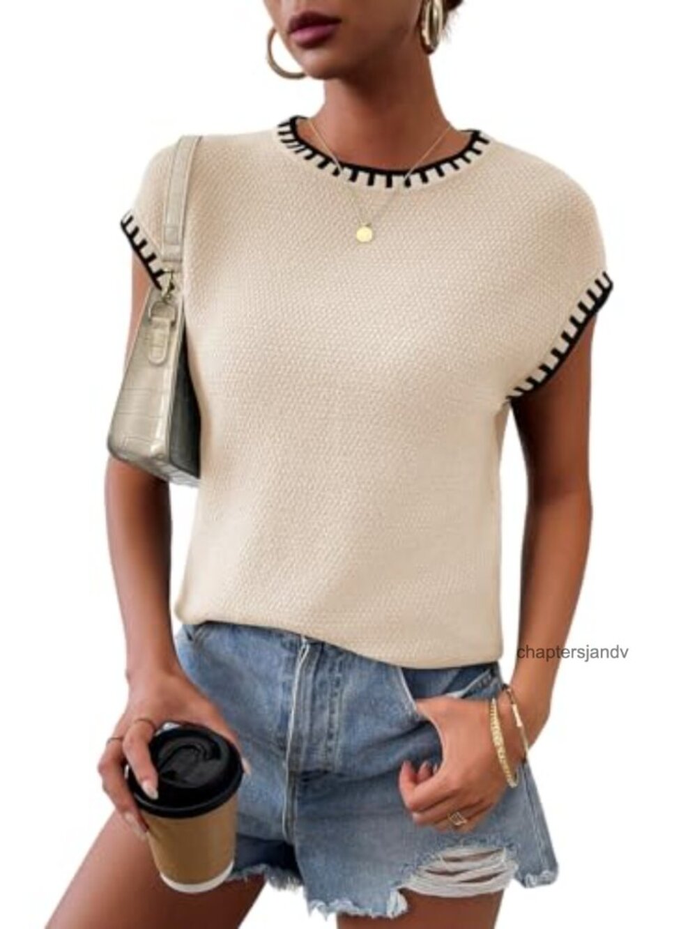 Cap Sleeve Knit Sweater Vest Women Loose Fit Tank Top Crew Neck